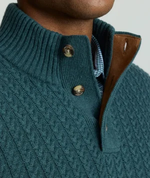 Sweaters>UNTUCKit Cable-Knit Button Neck Sweater Green