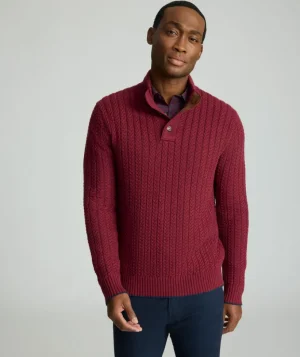 Sweaters>UNTUCKit Cable-Knit Button Neck Sweater Red