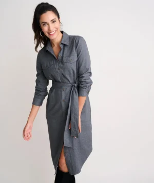 Shirts|Dresses>UNTUCKit Cotton Midi Colby Shirt Dress Solid Charcoal Gray