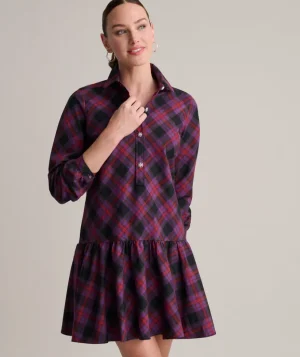 Shirts|Dresses>UNTUCKit Cotton Plaid Reese Shirt Dress Black Purple Plaid