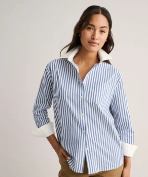 Shirts|Dresses>UNTUCKit Cotton Stripe Relaxed Melanie Shirt Blue & White Stripe