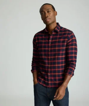 Button-Down Shirts>UNTUCKit Flannel Perkins Shirt Navy & Red Windowpane Check