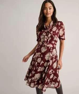 Shirts|Dresses>UNTUCKit Floral Necktie Nadine Dress Burgundy & Cream Floral Print