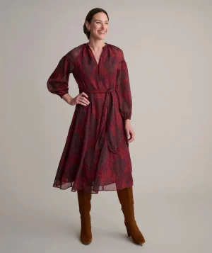 Shirts|Dresses>UNTUCKit Georgette Carly Dress Red Diamond Patchwork Print