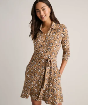 Shirts|Dresses>UNTUCKit Jersey Knit Romy Dress Tan Paisley Print