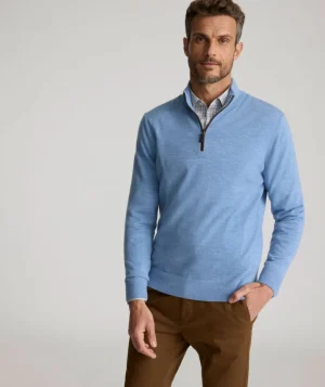 Sweaters>UNTUCKit Merino Wool Quarter-Zip Sweater Light Blue