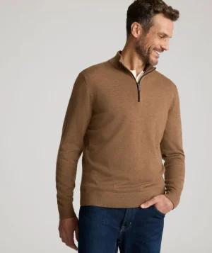 Sweaters>UNTUCKit Merino Wool Quarter-Zip Sweater Caramel