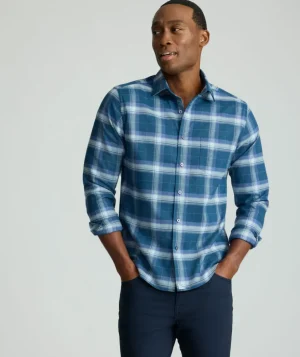 Button-Down Shirts>UNTUCKit Performance Flannel Barker Shirt Blue & White Plaid