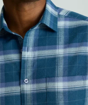Button-Down Shirts>UNTUCKit Performance Flannel Barker Shirt Blue & White Plaid