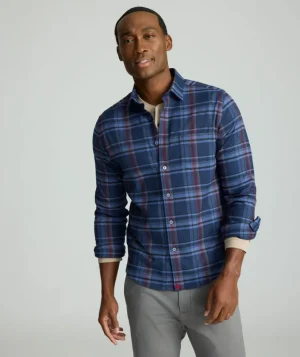 Button-Down Shirts>UNTUCKit Performance Flannel Blanchard Shirt Blue Plaid