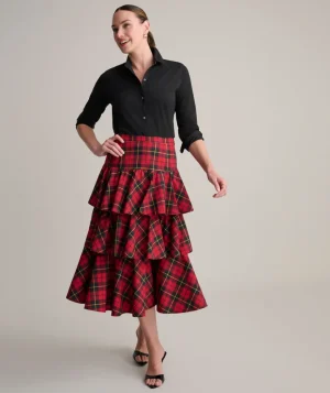 Shirts|Dresses>UNTUCKit Plaid Gretel Skirt Red Tartan Plaid