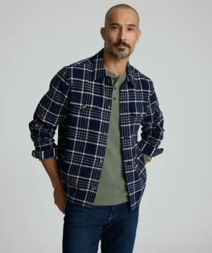 Button-Down Shirts|Jackets & Vests>UNTUCKit Plaid Herringbone Overshirt Navy Plaid