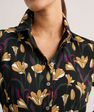 Shirts|Dresses>UNTUCKit Pleated Janice Midi Shirt Dress Black Gold Floral