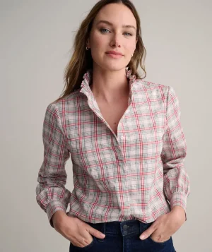 Shirts|Dresses>UNTUCKit Ruffle Collar Antonia Shirt Pink Plaid