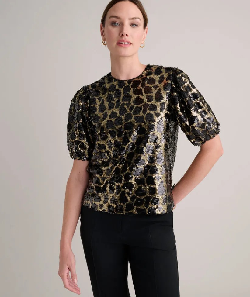 sequinned-leopard-roxie-shirt-tNcMKinX-1.webp Shirts|Dresses>UNTUCKit Sequinned Leopard Roxie Shirt Black Gold Spots