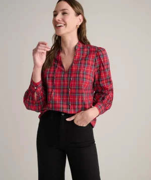 Shirts|Dresses>UNTUCKit Stewart Plaid Popover Joy Shirt Red Stewart Plaid