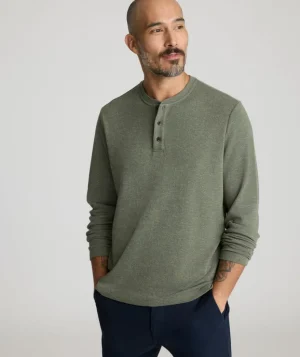 Tees & Henleys>UNTUCKit Stretch Cotton Herringbone Henley Olive