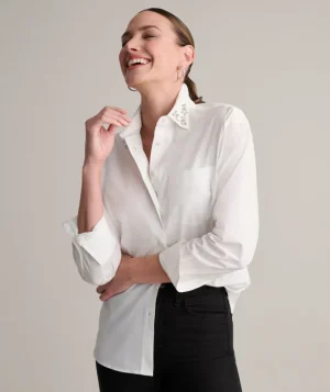 Shirts|Dresses>UNTUCKit Stretch Cotton Jewel Collar Melanie Shirt White