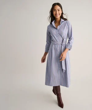 Shirts|Dresses>UNTUCKit Stretch Cotton Striped Tess Shirt Dress Blue Multi Stripe