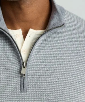 Sweaters>UNTUCKit Textured Merino Wool Quarter-Zip Sweater Light Gray