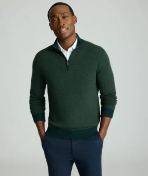 Sweaters>UNTUCKit Textured Merino Wool Quarter-Zip Sweater Forest Green