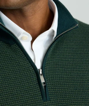 Sweaters>UNTUCKit Textured Merino Wool Quarter-Zip Sweater Forest Green