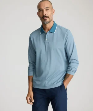 Polos>UNTUCKit Tipped Performance Long-Sleeve Polo Teal