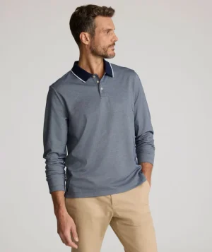 Polos>UNTUCKit Tipped Performance Long-Sleeve Polo - FINAL SALE Navy