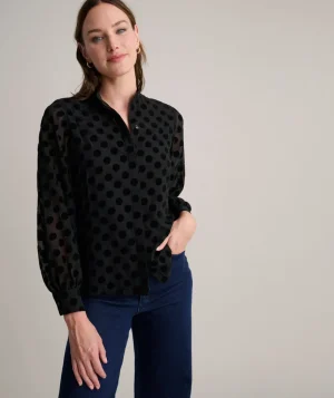 Shirts|Dresses>UNTUCKit Velvet Polka Dot Gemma Shirt Black Dot
