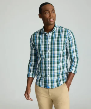 Button-Down Shirts>UNTUCKit Wrinkle-Free Caldwell Shirt White & Green Plaid