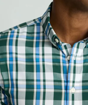 Button-Down Shirts>UNTUCKit Wrinkle-Free Caldwell Shirt White & Green Plaid
