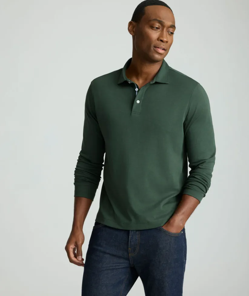 wrinkle-free-damaschino-long-s-qwOgmfCK-3.webp Polos>UNTUCKit Wrinkle-Free Damaschino Long-Sleeve Polo - FINAL SALE Forest Green