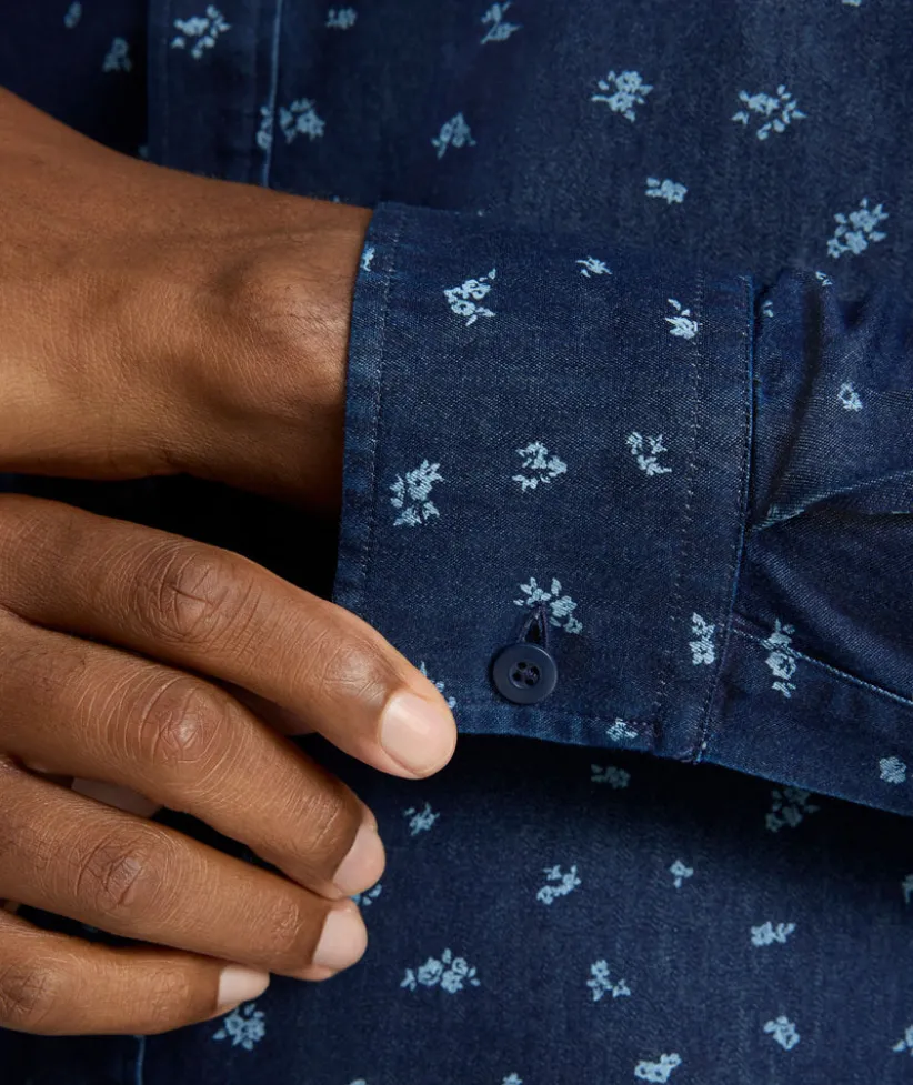 wrinkle-free-denim-oberton-shi-EEPYhmuG-2.webp Button-Down Shirts>UNTUCKit Wrinkle-Free Denim Oberton Shirt Navy with White Microfloral