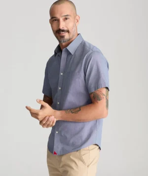 Button-Down Shirts>UNTUCKit Wrinkle-Free Short-Sleeve Petrus Shirt Navy