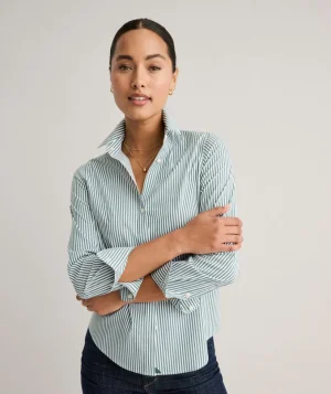 Shirts|Dresses>UNTUCKit Wrinkle-Free Stretch Cotton Bella Shirt Green & White Stripe