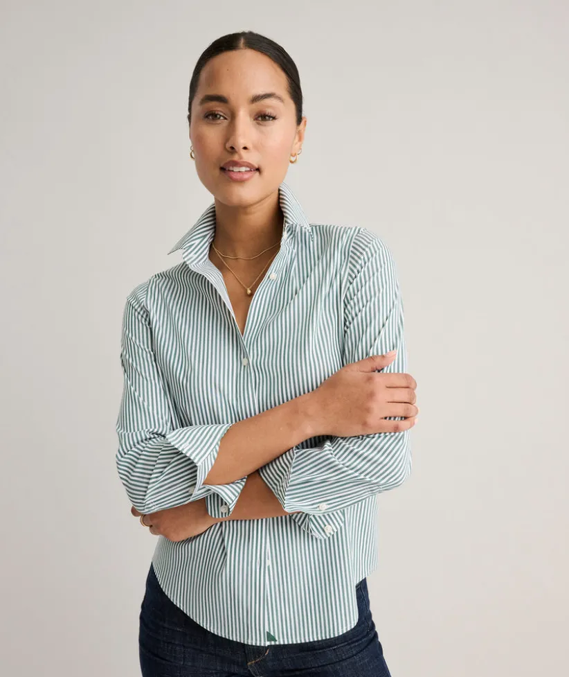 wrinkle-free-stretch-cotton-be-UQKjZxSN-1.webp Shirts|Dresses>UNTUCKit Wrinkle-Free Stretch Cotton Bella Shirt Green & White Stripe